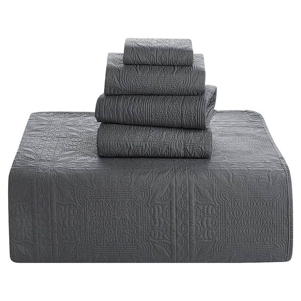 Nestl 4 Piece Quilt Set Twin , Soft Microfiber Lightweight Bedspread Coverlet, Modern Style Ellipse Weave Bed Cover, Gray