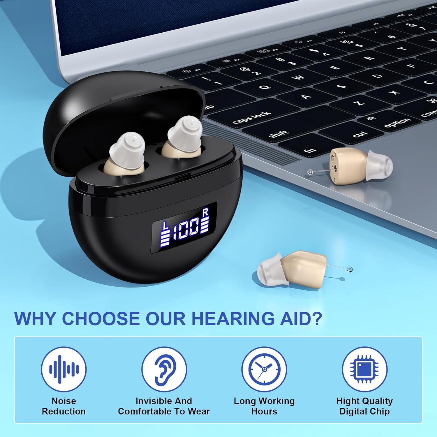 SUWU Hearing Aids, Digital Rechargeable Hearing Aids for Seniors with Noise Cancelling, Hearing Assist Device for Hearing Loss, Mini CIC In Ear Hearing Amplifiers with Display Charging Case