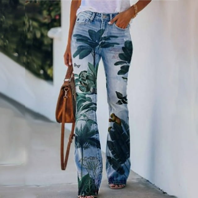 LOVZFMLL Jeans pour Femmes, Taille Élastique Extensible, Imprimé à Boutons, Pantalon Moulant Léger Extensible Vert, P