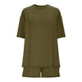 thumbnail image 5 of Viluyesy Tops Elastic Waist Short Pants 2PC Women Round Neck T-Shirt and Shorts Set Tight Shirt and Shorts Sets Two PC Army Green Size XL, 5 of 8