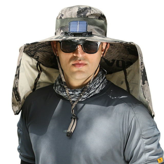 Maytalsory Innovative Sunshade Technology Solar Fan Summer Hat Sun Protection Fisherman Hat khaki 2