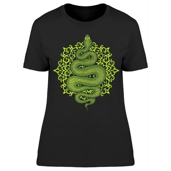 Coiled Snake On Floral Mandala T-Shirt Women -Image by Shutterstock, Female Large