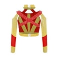 thumbnail image 4 of YiZYiF Girls Acrobatics Dance Tops Long Sleeve Rhinestone Shiny Color Block Cross Back Cutout for Gymnastics Sport Wear Red 16, 4 of 5