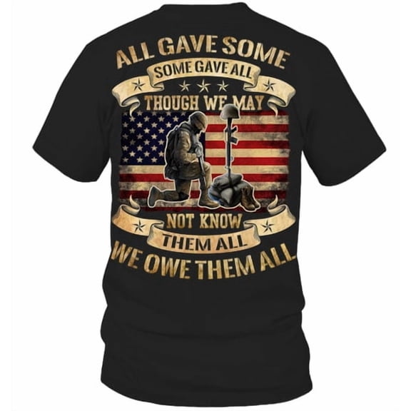 DailyMood All Gave Some Some Gave All Memorial Veteran Graphic T-Shirt Black Cotton Short Sleeve Patriotic Men Women Tee