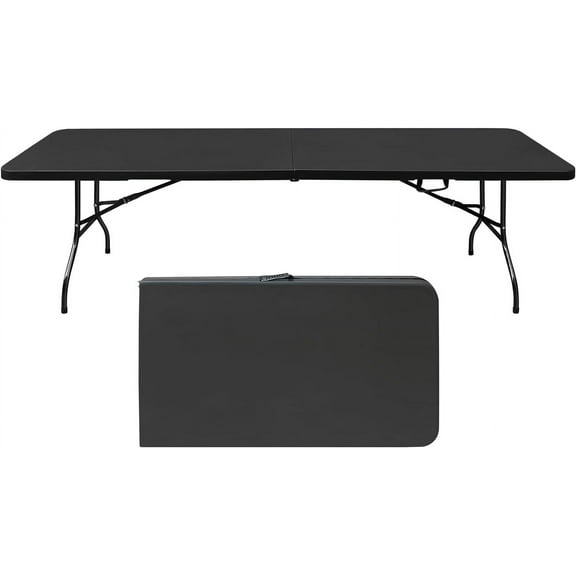 Plastic Folding Table 8ft Heavy Duty Portable Dining Table for Camping, Picnics, Parties, High Load Bearing Foldable Picnic Table,Black
