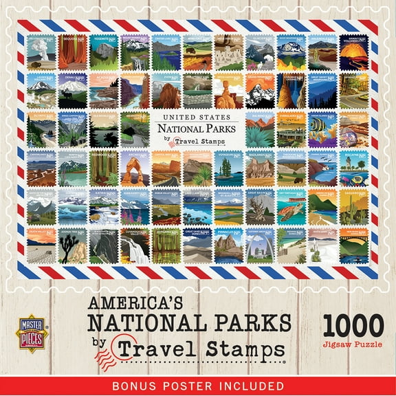 MasterPieces National Parks Travel Stamps 1000 Piece Adult Jigsaw Puzzle 19.25" by 26.75"
