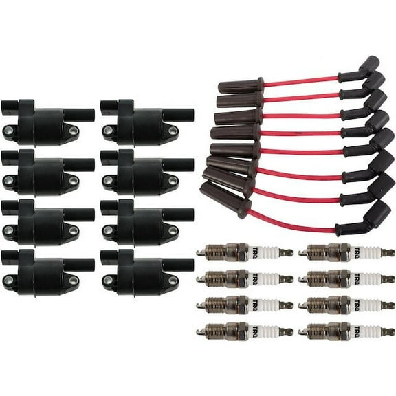 Ignition Coil Spark Plug and Wire Set 17 Piece - Compatible with 2009 - 2014 Cadillac Escalade ESV 2010 2011 2012 2013