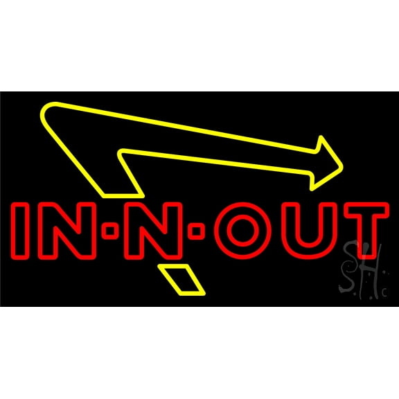 In N Out Burger LED Neon Sign 13 x 24 - inches, Clear Edge Cut Acrylic Backing, with Dimmer - Bright and Premium built indoor LED Neon Sign for restaurant window and interior decor.