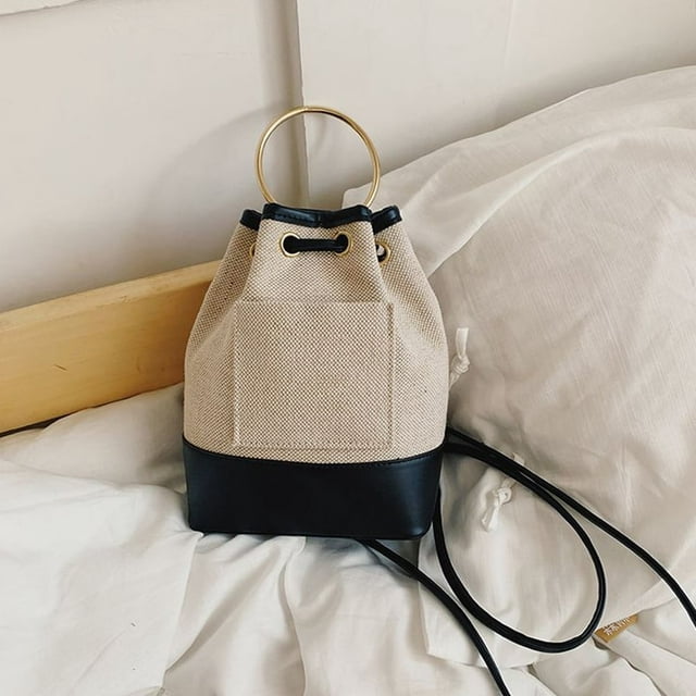 Mode Femmes Rétro Tissage en Cuir Lettre Poignée Sac à Dos Sacs à Bandoulière