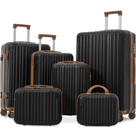 CHAMPFLAG 6 Piece TSA Lock Luggage Set, Lightweight ABS Hardshell Suitcases with 360° Spinner Wheels for Men and Women