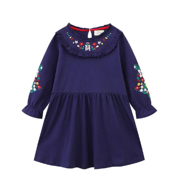 Godderr Baby Girl Dress,Toddler Girl Long Sleeved Embroidered Dress Kids Princess Dress for 2-8y