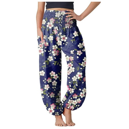 

Frehsky yoga pants Women s Comfy Boho Pants Loose Yoga Pants Hippie Pajama Lounge Boho Pajama Pants Light Blue