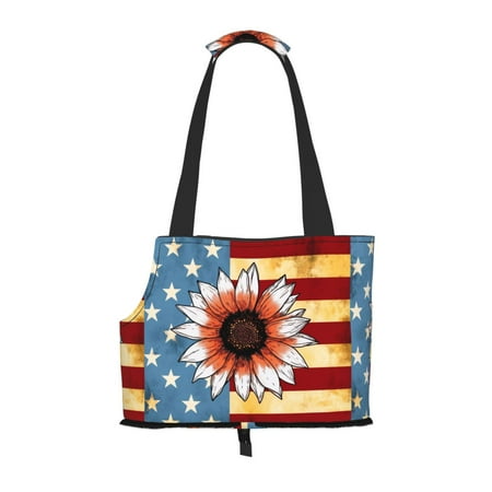 Portable Folding Shoulder Bag For Pets 13.4×10.2in Suitable For Carrying Small Pet Travel Cat Chihuahua Yorkshire Terrier Pomeranian Teddy Etc Usa Sunflower Flag Fireworks Independence Day