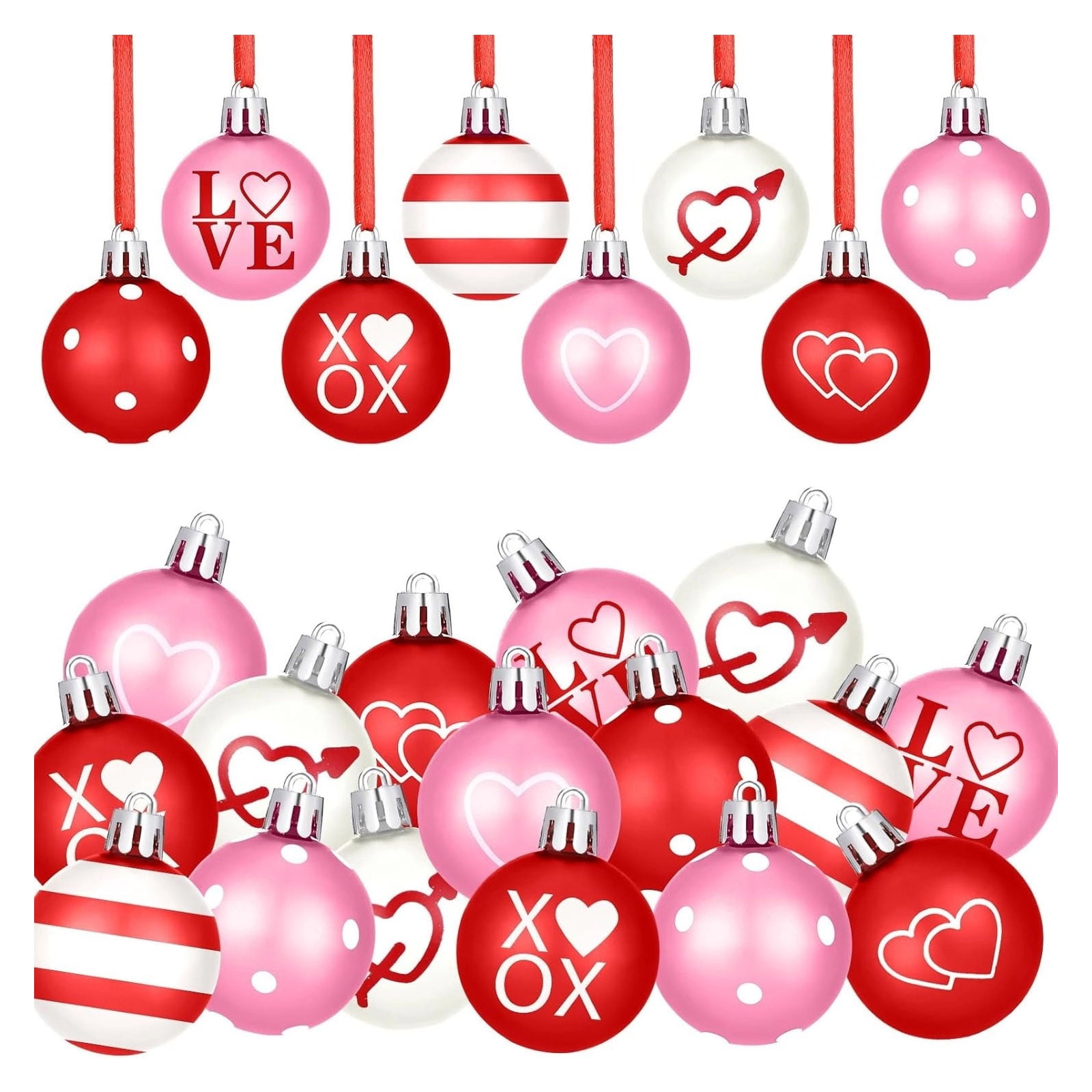 Valentine's Day Heart Ornaments Set - 12 Pieces Red Heart-Shaped Hanging Decor for Home Indoor Party Wedding Table Fireplace Mantel