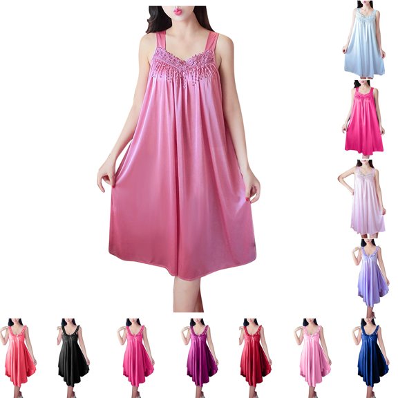 Antinious Women Solid V-Neck Sleeveless Casual Comfortable Stylish Mid-Calf Sleepshirts