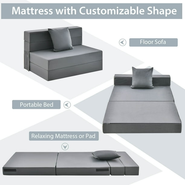 Costway Folding Mattress with Pillow 6 Inch Tri fold Sofa Bed with High Density Foam