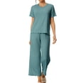 thumbnail image 2 of INSPIRE CHIC Women's Pajama Sets Round Neck Short Sleeve Solid Ribbed Casual Sleepwear Ladies Pajamas 2XL Lake Blue, 2 of 6