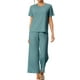 thumbnail image 2 of Conjuntos de pijama para mujeres INSPIRE CHIC, cuello redondo, manga corta, de ribete sólido, ropa de dormir casual, pijamas para damas 2XL azul lago, 2 of 6