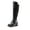 BLACK-PU, variant on BURUDANI Women Wide Calf Low Heel Knee High Ladies Side Zip Motorcycle Riding Boots Shoes Black Size 9