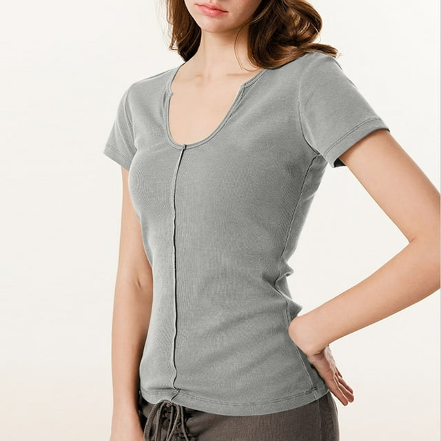 FcBaudy Hauts pour Femmes, Chemises pour Femmes, Blouses & Chemises à Manches Courtes Col Rond Blouse Décontractée Oversize Unie Col Rond à Capuche T-shirt Femme polyester