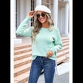 thumbnail image 4 of Suéter de Flores para Mujer, Suéter de Punto de Cuello Redondo Extragrande, Top de Punto Acanalado, Conjuntos de Invierno, Tops Tipo Jersey. Verde L, 4 of 10