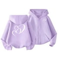 thumbnail image 2 of Trupants Girls Purple Heart Graphic Warm Hoodie - 100% Polyester Zip Up Sweatshirt with Kangaroo Pocket, Loose Fit for 4-14 Years,Size 11-12T, 2 of 8