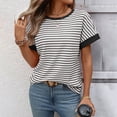 thumbnail image 5 of Women's Going Out Striped Knit T Shirt Short Sleeve Round Neck Casual Stretchy Everyday Spring Top, 5 of 9