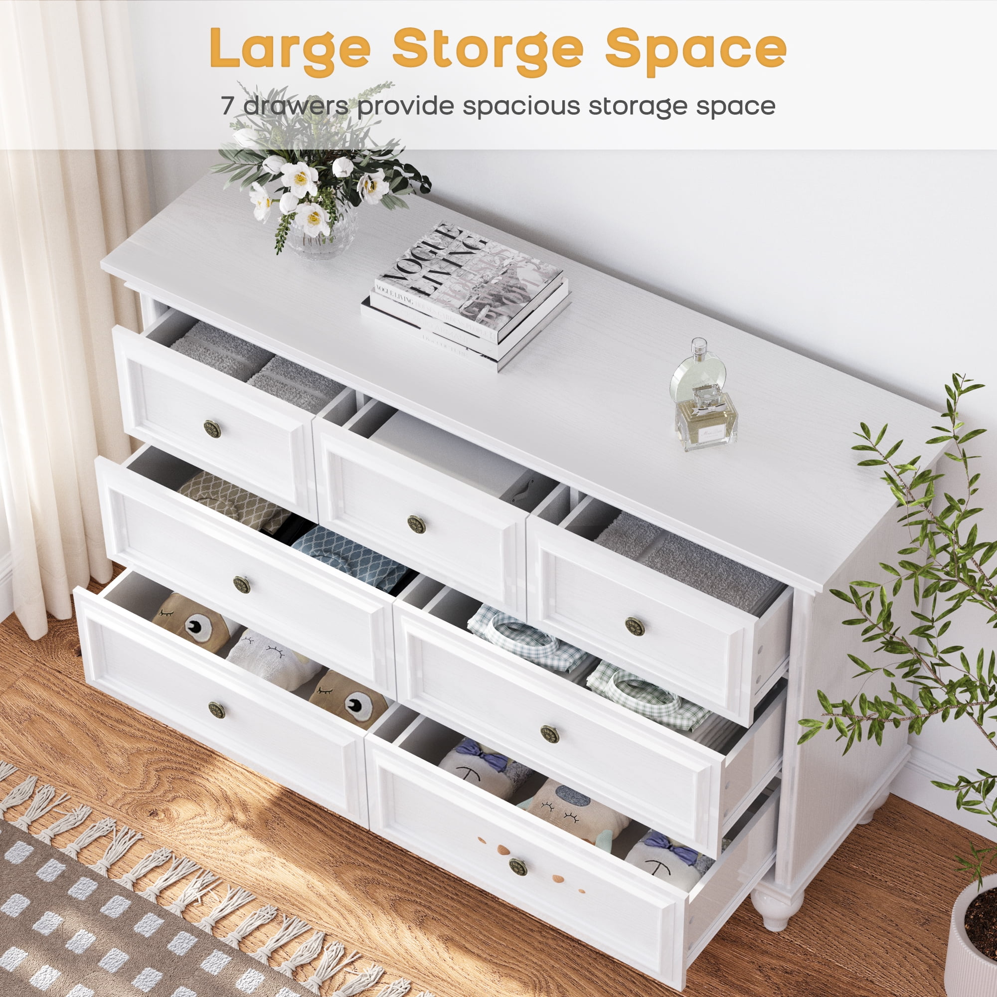 DSstyles French Vintage Wooden Dresser, 7 Drawers, for