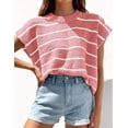 thumbnail image 3 of PRETTYGARDEN Womens Summer Short Sleeve Tops Trendy Crew Neck Striped Knit Sweater Business Casual Spring Clothes, 3 of 10