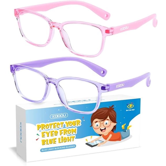 2 Pack Kids Blue Light Blocking Glasses for Girls & Boys 3-12, Toddler Fake Play Computer Screen Bluelight Blocker Relieve Eyestrain Visual Syndrome
