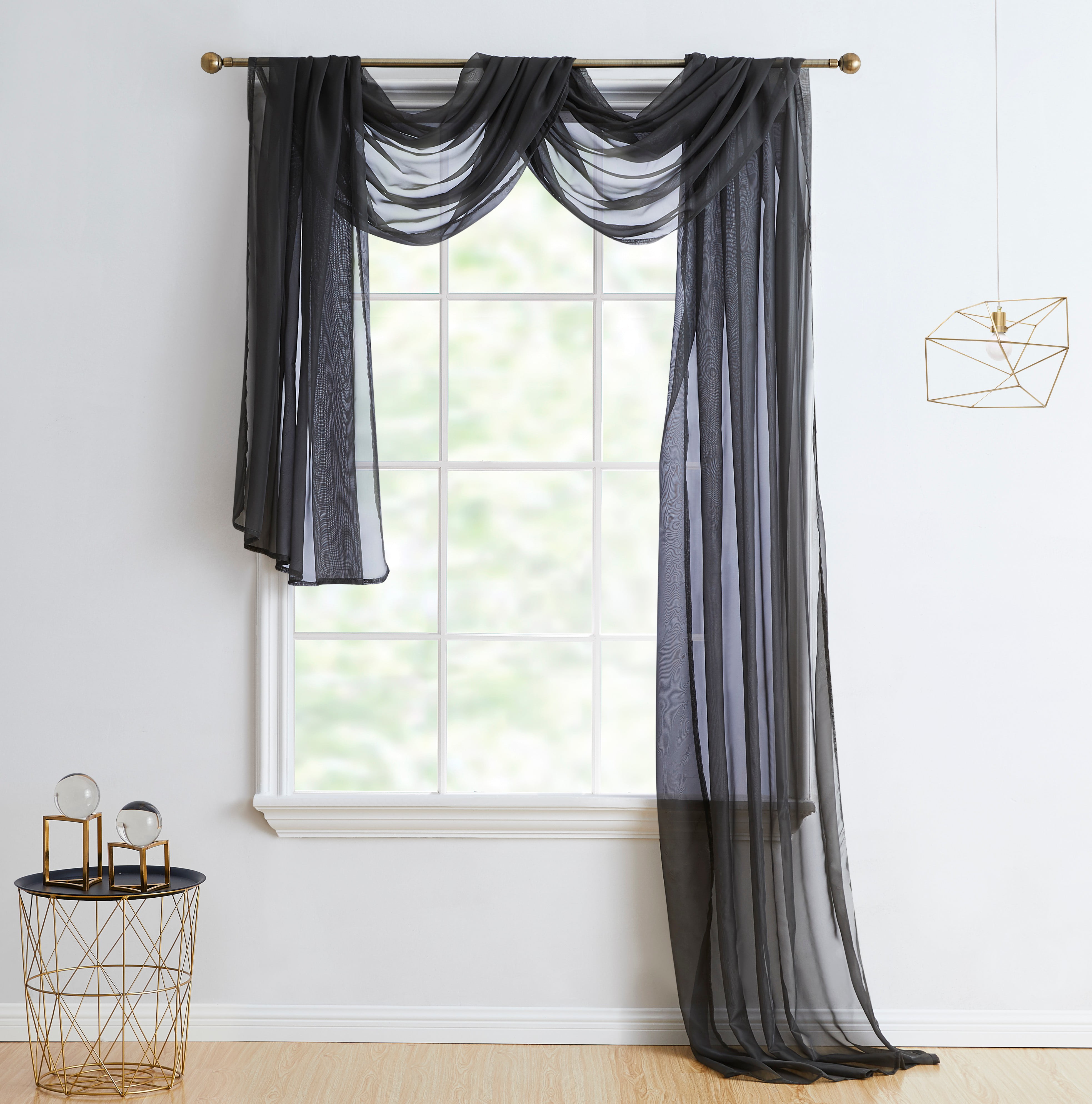 Crushed Voile Sheer Scarf Valance in Grey 50" x 216" 