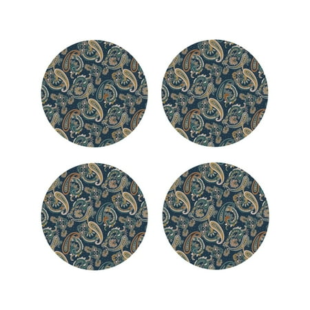 

Matuu Indian Paisley 2 for Cup Coasters Set of 4 Leather Coasters Desk Coasters for Office Measures 4” x 4”-Round Shape