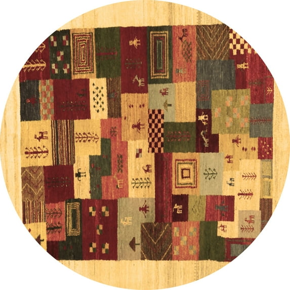 Ahgly Company Indoor Round Abstract Brown Contemporary Area Rugs, 3' Round