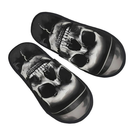 

Jgfou Black White Hat Skull Print Womens Cozy Memory Foam Slippers Soft Warm Slip On House Slippers Anti-Skid Rubber Sole Creative Gifts for Women Mom Girlfriend