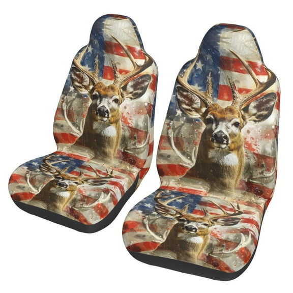 KAKALAD American Flag Deer 01 Car Accessories Seat Covers Set Vehicle Seat Covers Universal Front Seats Protector 2 Pcs