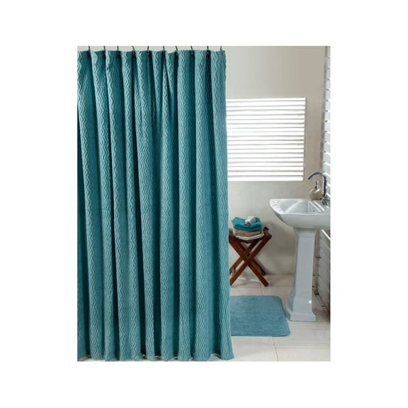 Better Trends Wave Shower Collection is Ultra Soft, Plush and Absorbent Tufted Bath Mat Rug with Shower Curtain 100% Cotton in Vibrant Colors, 2 Piece Set, Aqua