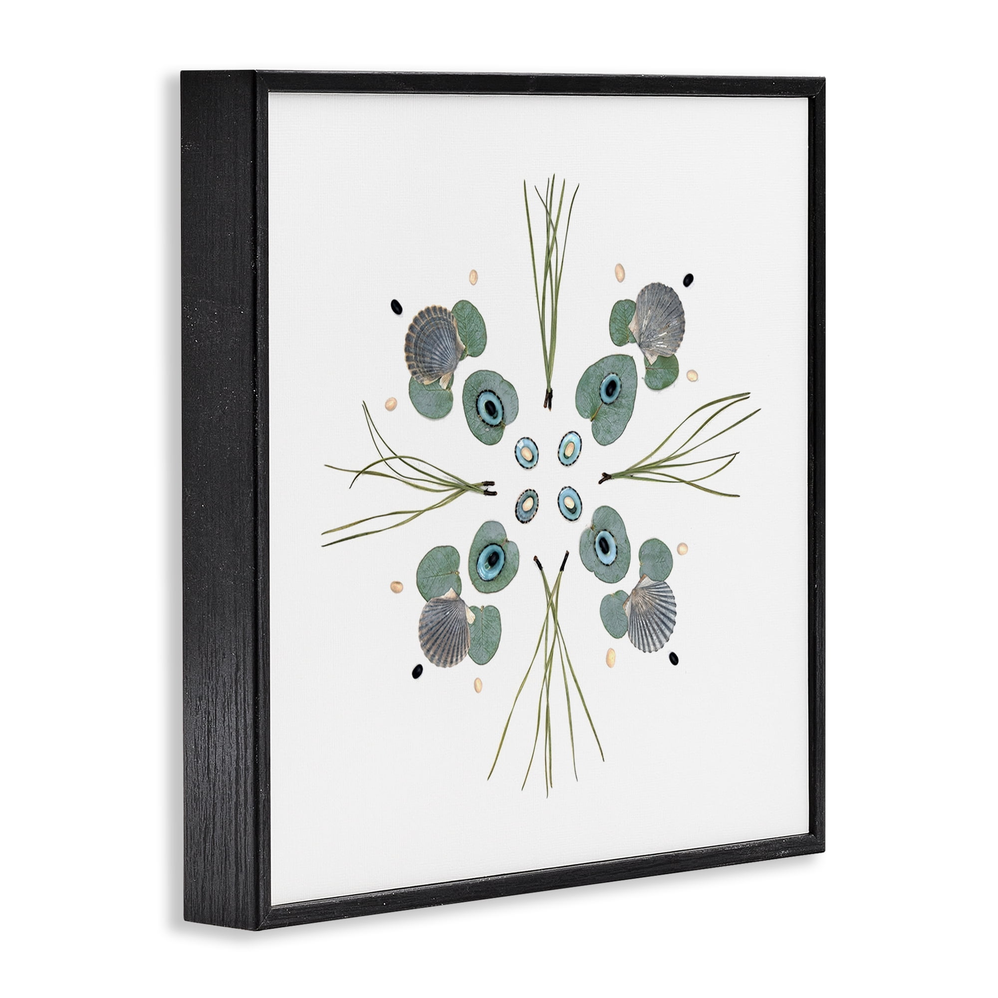 Stupell Industries Seashell & Leaf Symmetry Black Framed Giclee Art, design by Beth Adoette
