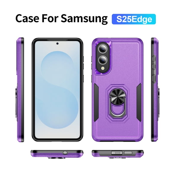 Allytechgroup Galaxy S25 Edge Case with Ring Holder Stad, Military Grade Shockproof Compatible with Car Mount Rugged Bumper Phone Case for Samsung Galaxy S25 Edge, Purple Black