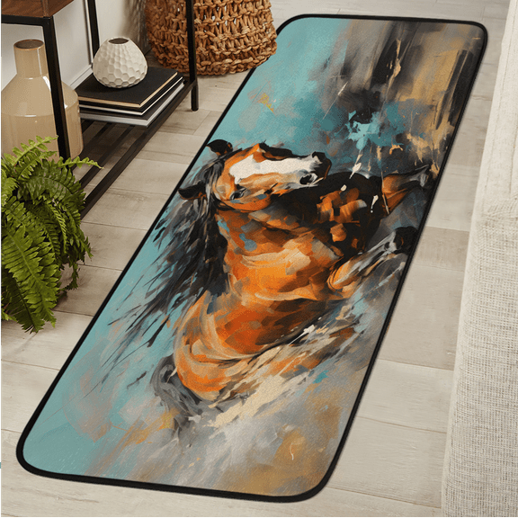 CURLYOOT Horse Print Runner Rug 2'x6' Washable Kitchen Runner Rug Indoor Non Slip Laundry Rugs Floor Carpet for Hallway Kitchen Entryway Bedroom Living Room