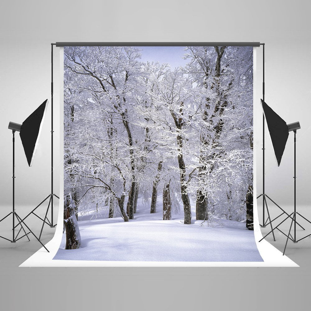 HelloDecor Polyester Fabric 5x7ft Snow Forest Backdrop Winter White Snow  Frozen Trees Christmas Photography Backdrops Background for Photo Studio  Props 