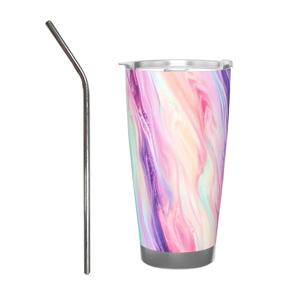 20oz Pastel Marble Tumbler with Handle Stainless Steel Insulated Travel Coffee Cup Gift with Stainless Steel Straw