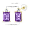 thumbnail image 6 of Gem Stone King 10K Yellow Gold Purple Amethyst and White Topaz Earrings (3.16 Ctw, Gemstone Birthstone, Emerald Cut 8X6MM), 6 of 6
