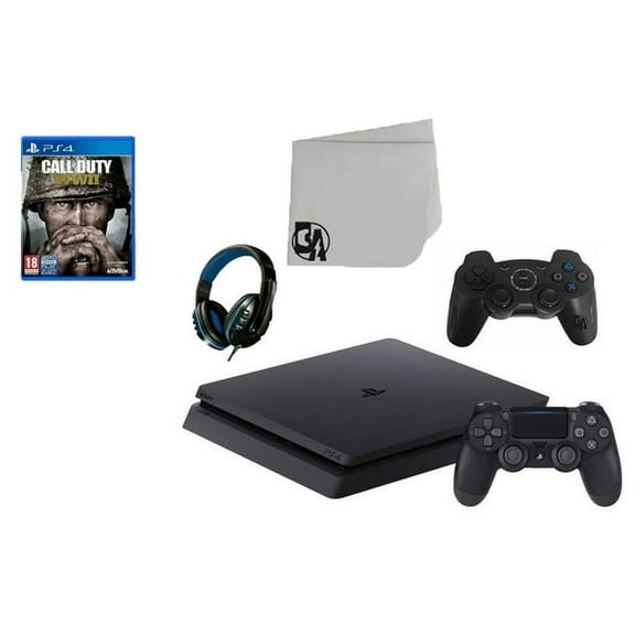 Pre-Owned Sony 2215B PlayStation 4 Slim 1TB Gaming Console Black 2 Controller Included with Call of Duty WW2 Game BOLT AXTION Bundle