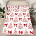 thumbnail image 2 of Homewish Ribbon Bow Tie Twin Sheet Sets,Merry Christmas Twin Fitted Sheet,Red White Flat Sheet For Kids,Breathable Home Decor,3-Piece, 2 of 7