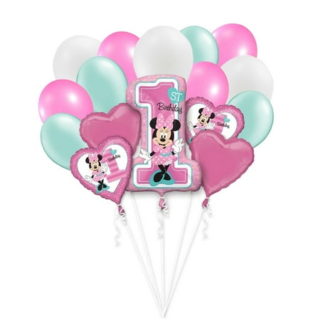 Disney Minnie Mouse 1st Birthday Girl Party 16 Pc Balloon Bouquet