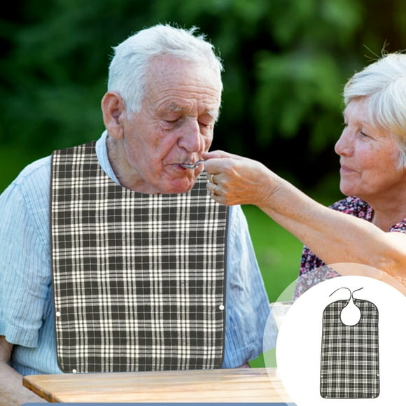 Qaailabf Adult Elderly Waterproof Cotton Bib with Foldable Pocket, Hidden Fasteners, Tethered Design for Daily Dining, 78x45cm, Multicolor, Washable Reusable Mealtime Apron (1 Pack)