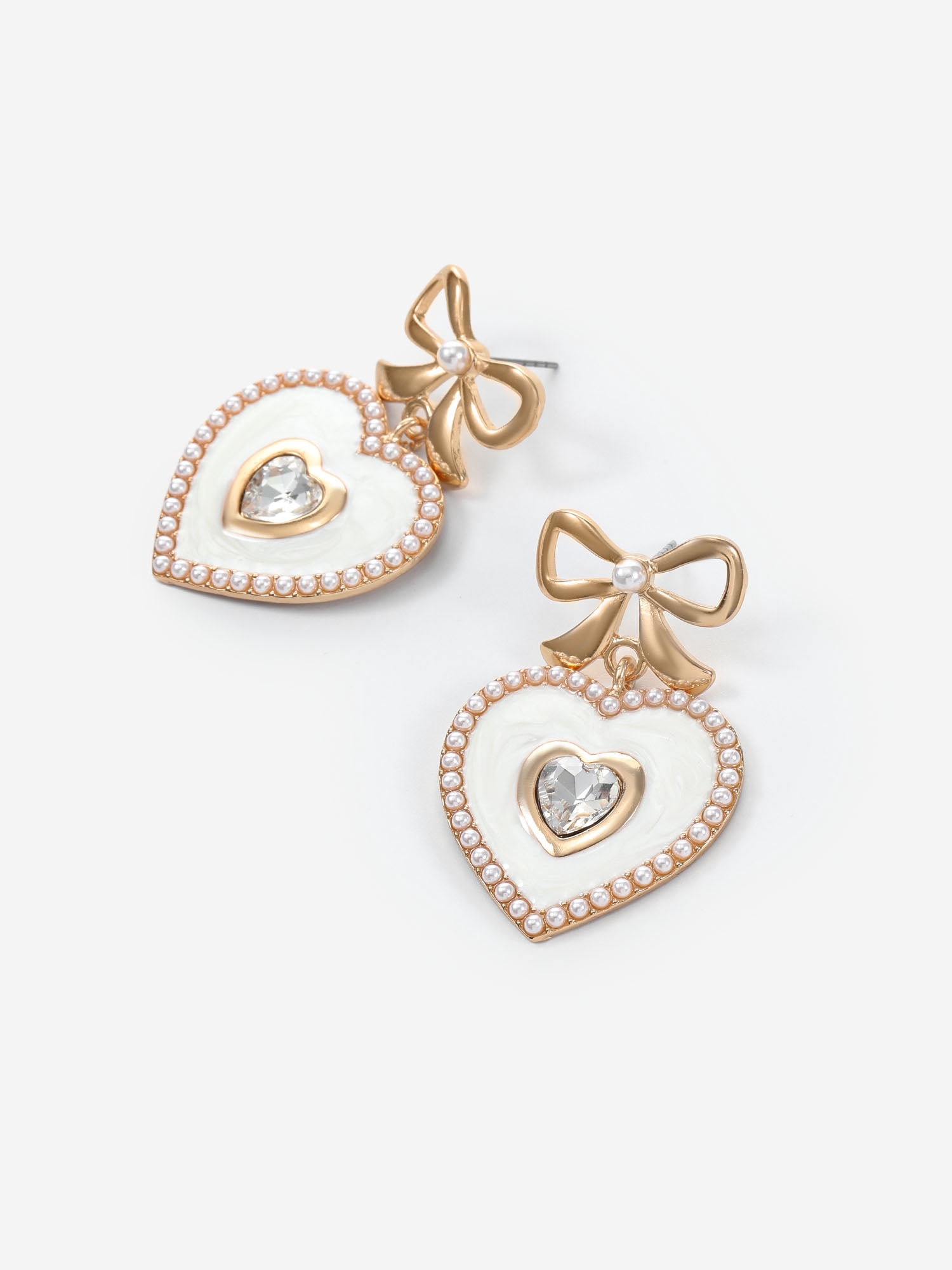 Packed Party Crystal White Heart Earrings, 1 Pair