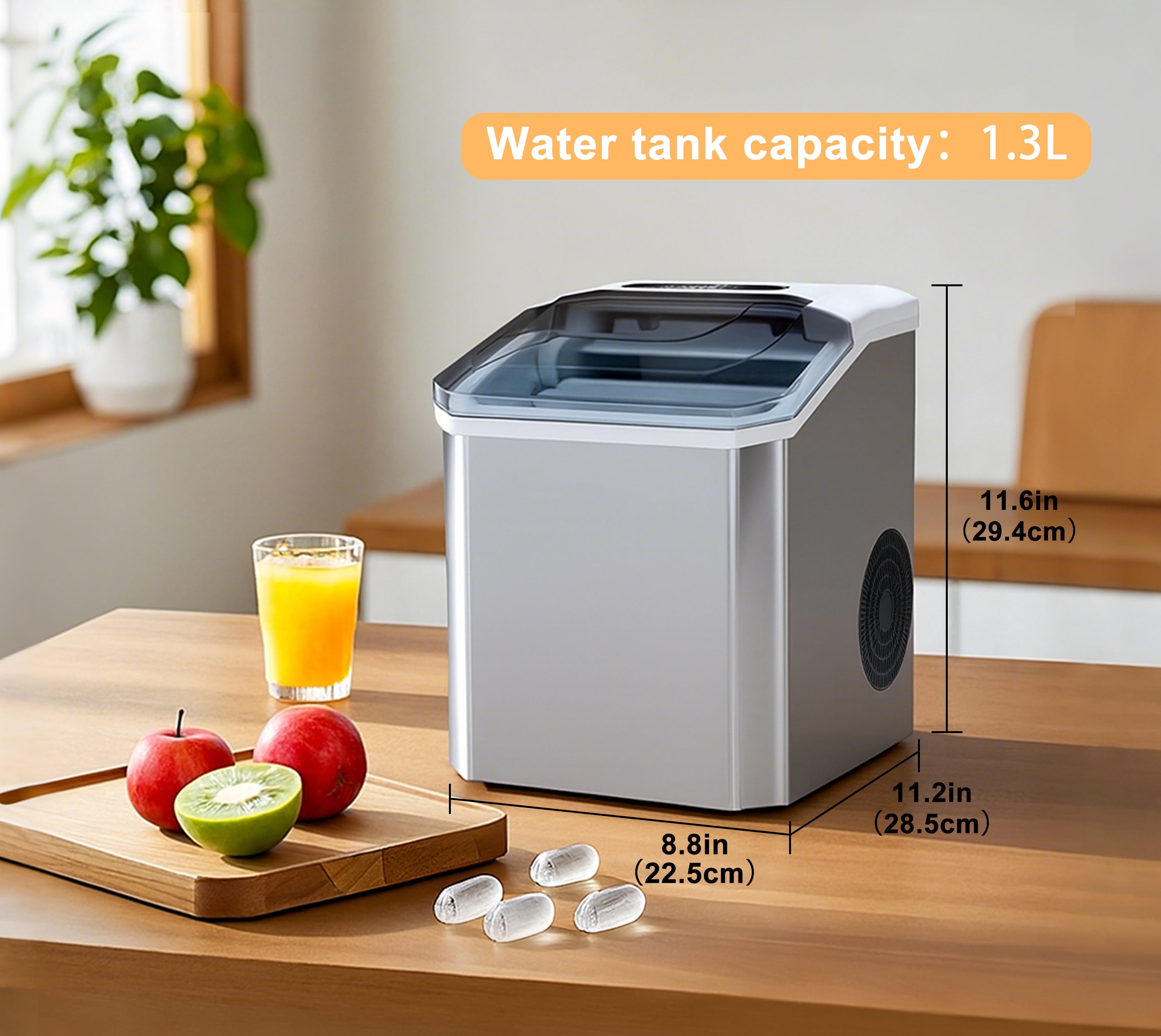 Ice Maker Machine - 26Lbs/24Hrs, Self-Cleaning, 2 Ice Sizes (S/L), Fast 6-Min Cycle, with Infrared Sensor for Home/Office/Commercial Use