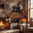 thumbnail image 5 of Miwamany Halloween Wooden Door Sign, 12 Inch Witch Hat Pumpkin Crow Hanging Plaque, 2D Rustic Farmhouse Indoor Outdoor Decor with Rope for Porch Wall, Spooky Festive Home Accent, 5 of 7
