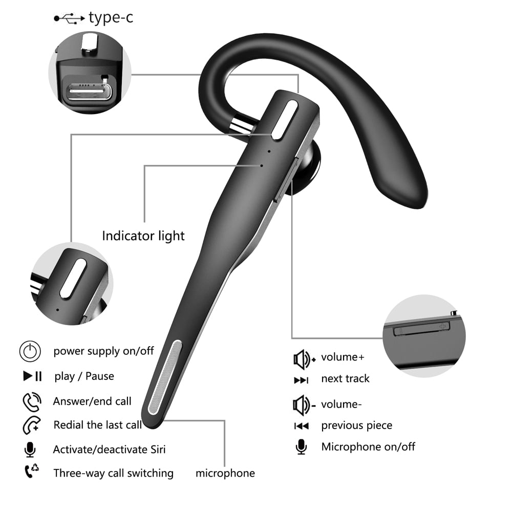 K525 Wireless Earpiece for Cellphone, Bluetooth 5.1 Headset Wireless Headphone with Charging Case, Mic for Office Driving, Hands-Free Earphones Compatible with iPhone, Samsung Etc